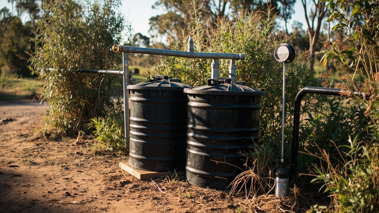 Blackwater treatment system on an Australian off-grid property with native plants