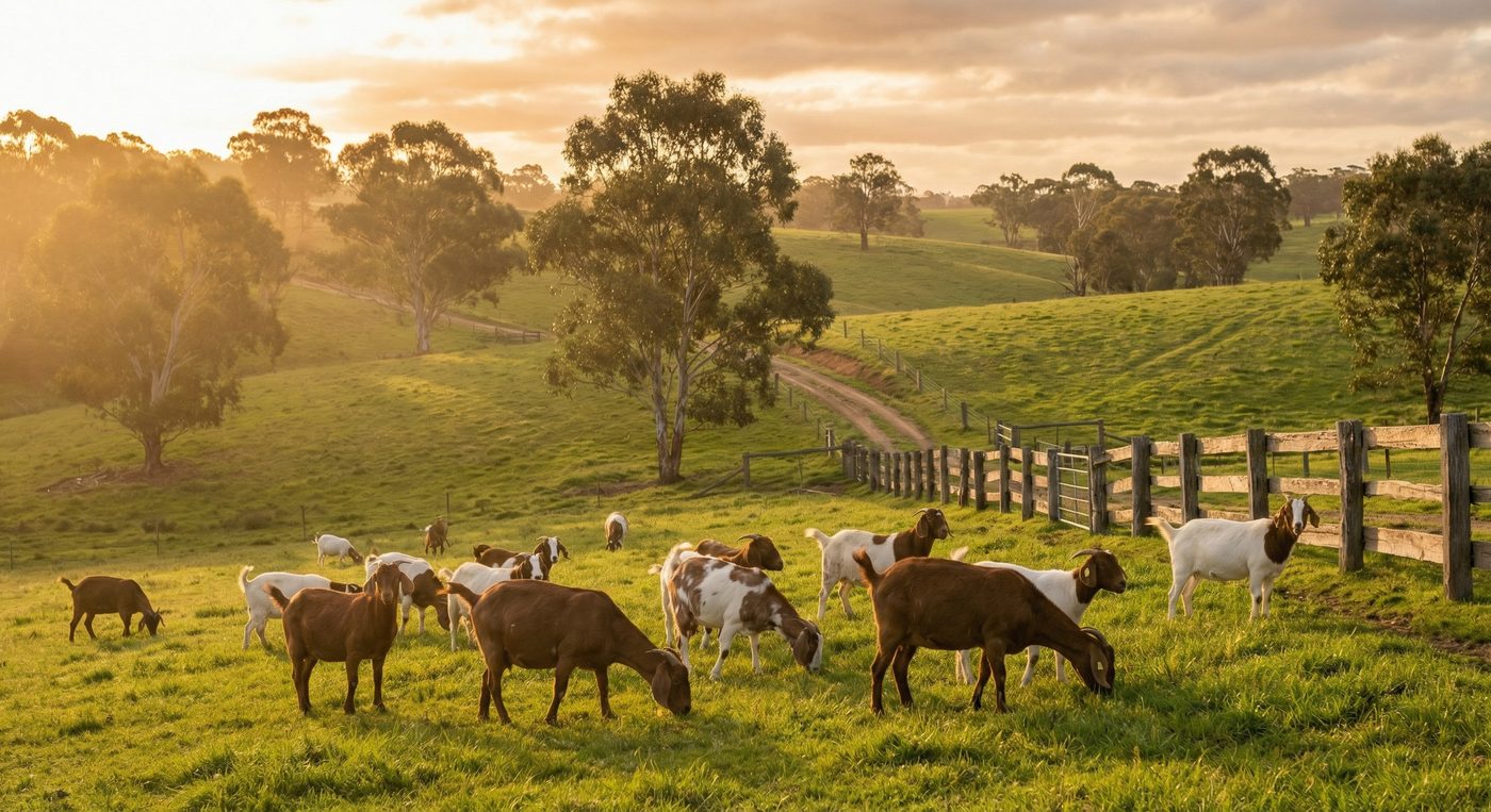 Goats in pasture scene