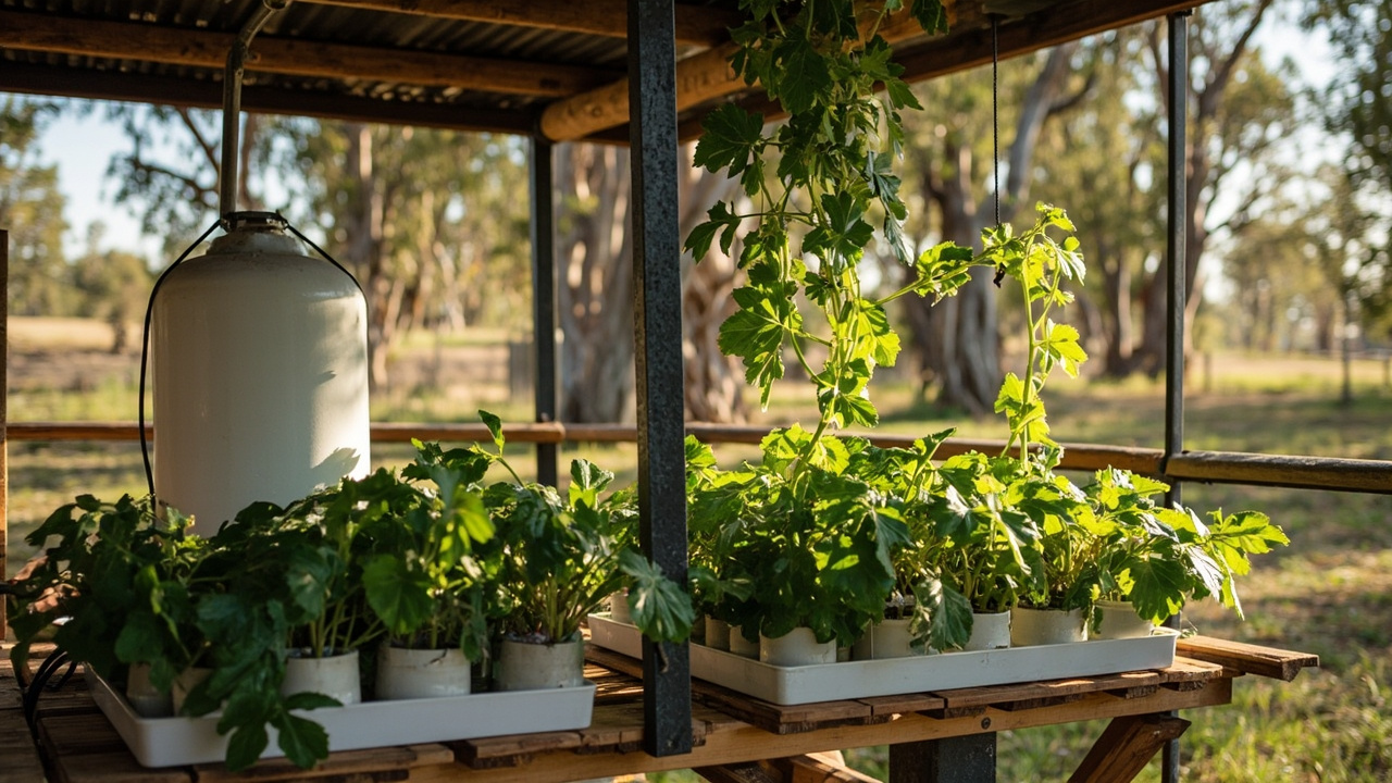 Hydroponic drip system setup for off-grid Australian homestead