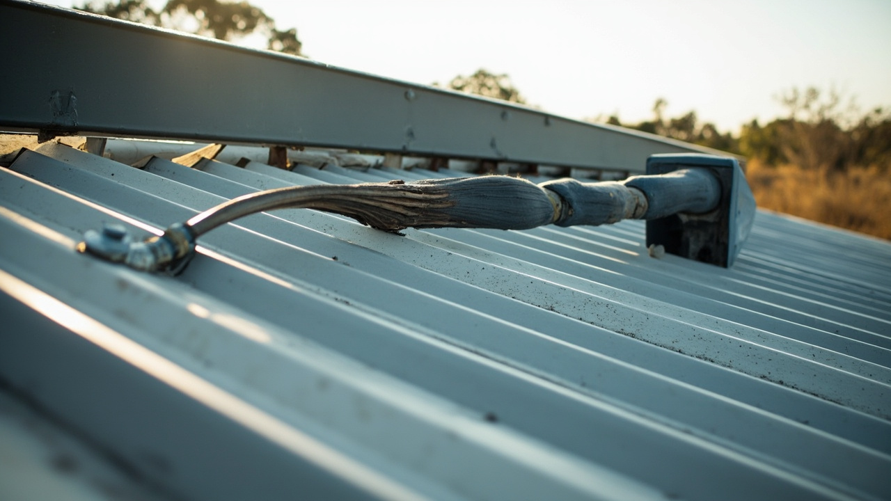 Rainwater harvesting system on a corrugated iron roof in rural Australia
