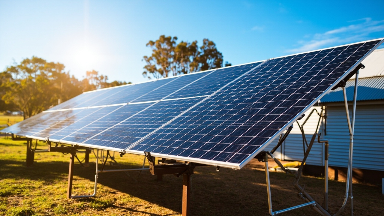 Solar panel array installed on a property, representing a beginner-friendly off-grid solar power system