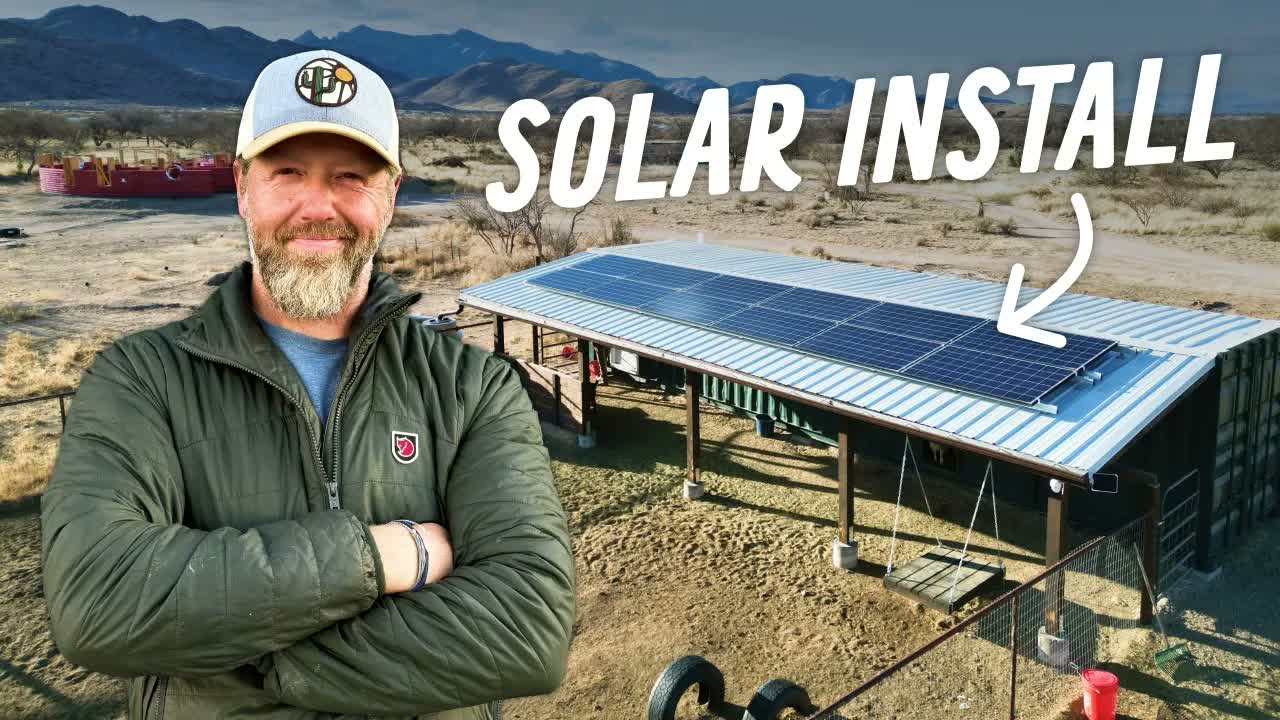 Off-grid solar system installed on a shipping container goat barn by Tiny Shiny Home