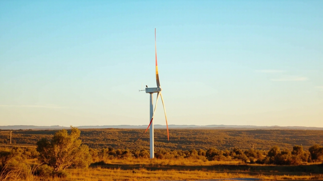 Wind turbine on a rural Australian property with outback landscape